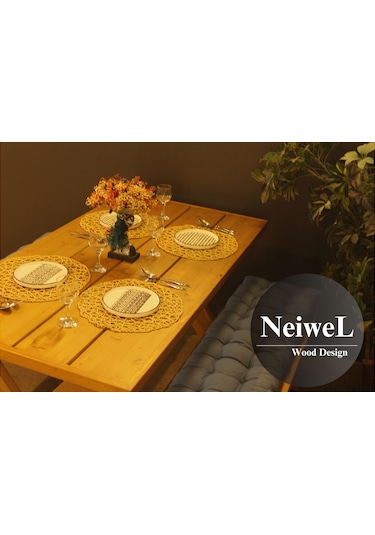 Neiwel Garden Aksa Doğal Ahşap Banklı Bahçe Masa Takımı-70-100 Takım Açık Ceviz