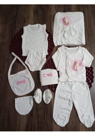 Petite Ponpon Baby 10 Lu Hastane Çıkışı Seti Ayıcık Baskılı Pembe Beyaz - Pembe