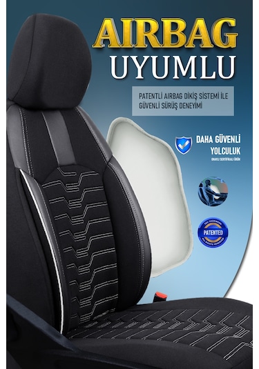 Volkswagen Taigo Uyumlu Lüx Deri Detaylı Oto Koltuk Kılıfı Ön Arka Takım Platınum Siyah Beyaz