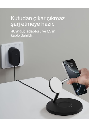 Belkin Boostcharge 3'ü 1 Arada Qi2 Şarj Cihazı, Magsafe Uyumlu Ka