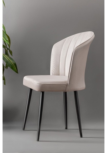 Rubi Sandalye - Babyface Krem - Siyah Metal Ayak 2 Adet - Salon Sandalyesi / Mutfak Sandalyesi Krem