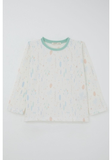 Breeze Kız Çocuk Pijama Takımı Bahar Fısıltısı Renkli Yapraklar Desenli 4-8 Yaş, Ekru Ekru