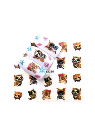 Sevimli Kedi Genç Kız Sticker Tırnak Süsleme Dövmesi Çoklu Dövme Etiket 6x5.5cm