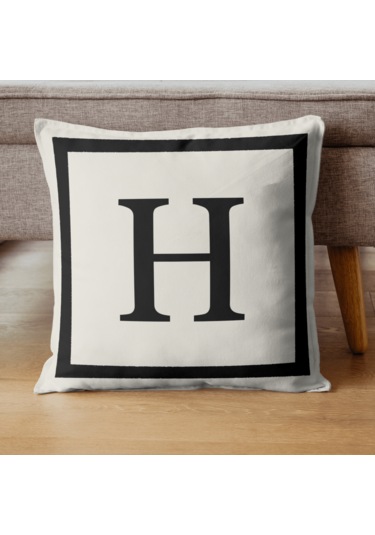 Harfli Kırlent Kılıfı - H Harfi - Dekoratif Kırlent Kılıfı Krem