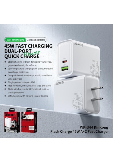 Abd Fiş Wk Wp-u64 45w Kinkong Flash Şarj Usb + Tip-c Portu Hızlı Şarj Cihazı Diğer