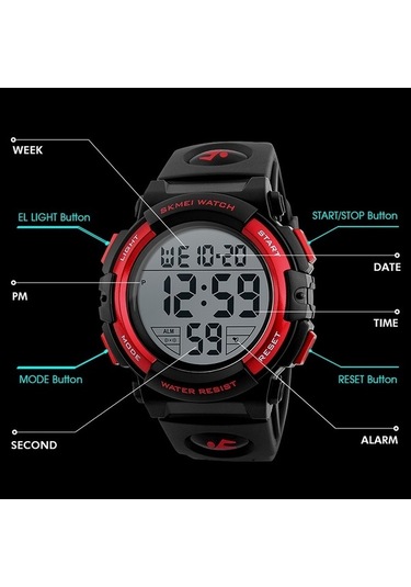 Novahub Skmeı 1258 Multifunction Outdoor Sports Night Light Waterproof Wrist Watch, Size: S Black Multi-color, Renkli Çok Renkli