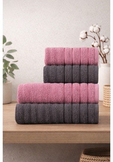 Violeta Model 4'lü Banyo Havlu Seti Mürdüm-Antrasit