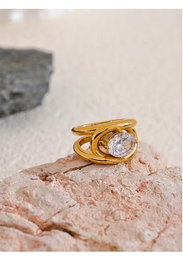 Eetit Parlak Aaa Kübik Zirkonya Paslanmaz Çelik Altın Renk Pvd Kaplama Yüzük Mizaç Moda Kadın Moda Parmak Takı Hediye 6 Altın