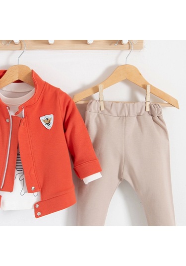 3-18 Ay We Are Ceketli 3'lü Erkek Bebek Takımı Kiremit Kiremit