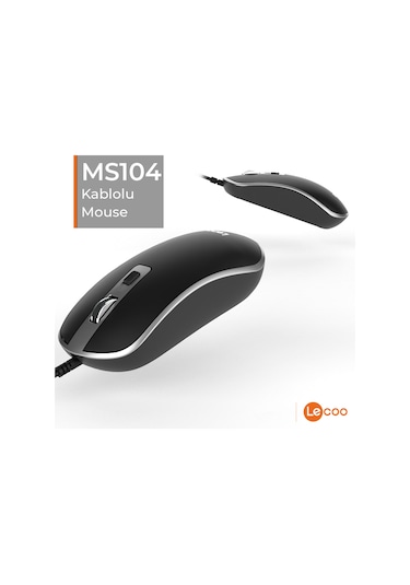 Lecoo MS104 USB Kablolu 1600DPI 4 Tuşlu PC, Mac, Dizüstü Bilgisayar ile Uyumlu Optik Mouse