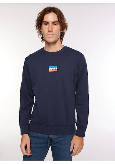 Bisiklet Yaka Mavi Erkek Sweatshırt A2824-0006 Lacivert