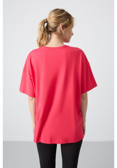 Tommy Life Rose Penye Modal Yumuşak Tuşeli Oversize Fit Basic Kadın T-shirt- 97285 Rose