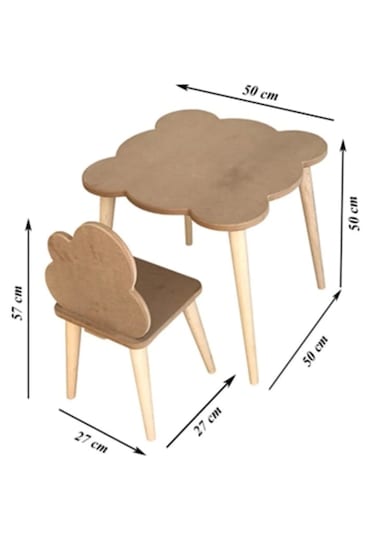 Boyanabilir Ahşap Mdf Kare Çocuk Oyun Aktivite Masa Sandalye Seti Ahşap