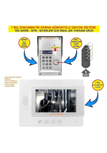 7 İnç Dokunmatik Ekran Görüntülü Diafon Sistemi Tek Daire İçin
