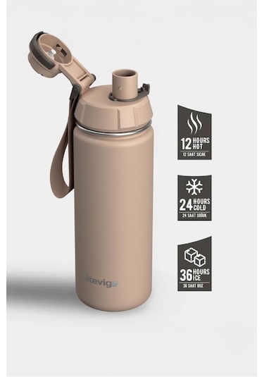 Stevig 1 Hand Leak-proof Sızdırmaz Çelik Termos 500 Ml Lıght Brown St-224