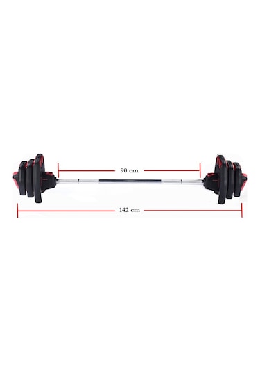 Avec Profesyonel Halter Seti ve Ağırlık Barı 20 KG Kırmızı