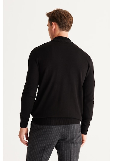 AC&Co / Altınyıldız Classics Standart Fit Normal Kesim Yarım Balıkçı Yaka Erkek Triko 4A4923100005SYH3XL Siyah