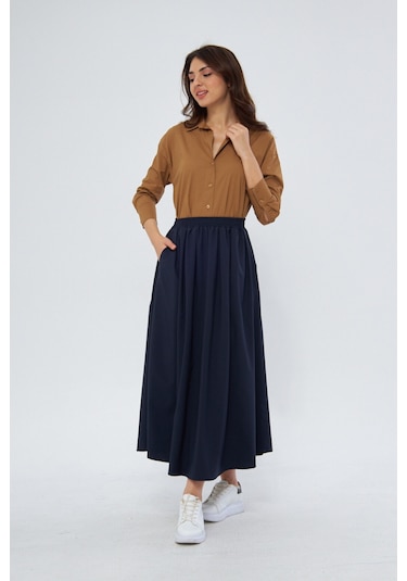 Volanlı Uzun 94cm Etek 1170 Lacivert
