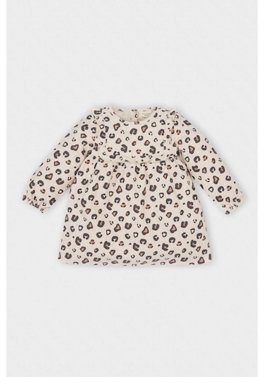 DeFacto Kız Bebek Leopar Desenli Düğmeli Fırfırlı Uzun Kollu Elbise D5634A524WNBG744 Bej DeFacto Kız Bebek Leopar Desenli Düğmeli Fırfırlı Uzun Kollu Elbise D5634A524WNBG744 Bej