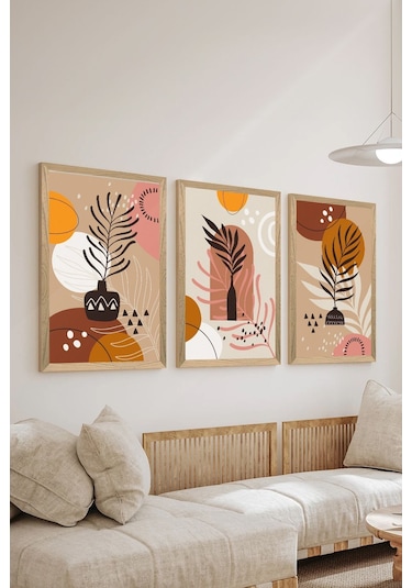 3 Parça Ahşap Çerçeve Görünümlü Mdf Poster Tablo Seti - Set 117 - Mdf3dsohoset117