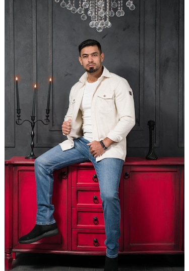 Advante Slimfit Çift Kapak Cepli Astarsız Kaşe Gömlek Krem