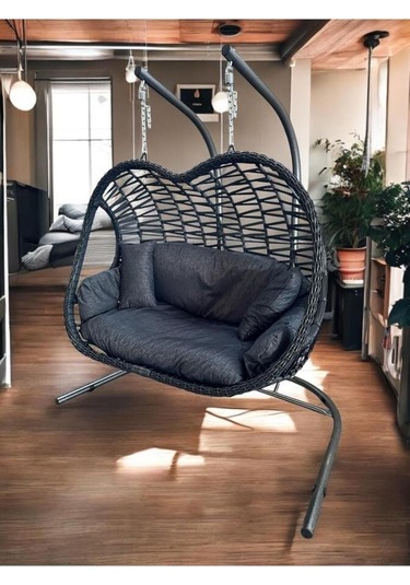 Pop Bahçe Ve Balkon Salıncağı Çift Kişilik Antrasit Antrasit