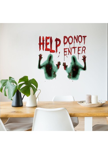 Xiyyadms Halloween Kanlı Parmak İzi Ve "yardım Giriş Yapmayın" Desenli Pvc Pencere Kapak, Korkunç Ortam Oluşturucu Dekor, 45x60cm Çok Renkli