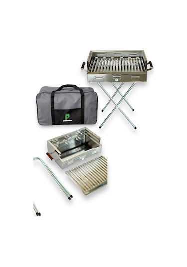 Paslanmaz Çelikten Katlanır Ayaklı Ve 3 Kademeli Mangal - Çantalı