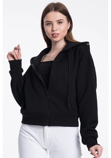 Caya Beyaz Kadın Sweatshirt Siyah