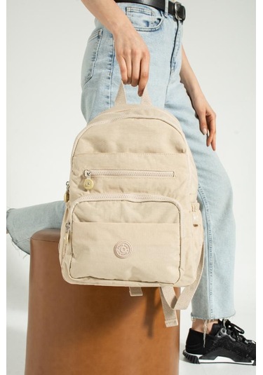 Klinkır Kadın Sırt Çantası Hafif Su İtici Kumaş Günlük Kullanım İçin İdeal 37 27 Cm Anne Bebek Çanta Krem