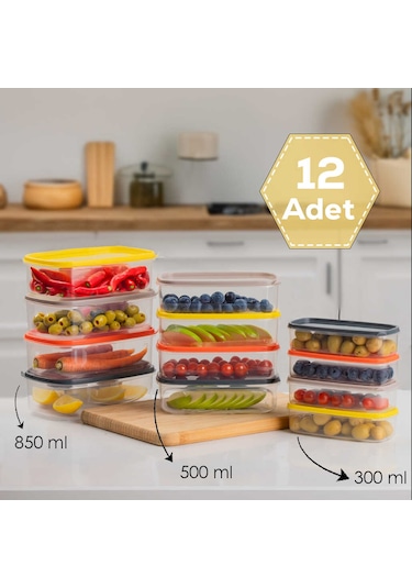 Porsima 1001 Dikdörtgen Plastik Saklama Kabı Seti 12'li