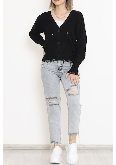 Buyers Butik - Düğmeli Triko Hırka Siyah - 17043.1801. 001