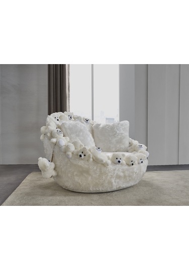 Most Teddy Kids Pro Ayıcıklı Beyaz Peluş Kumaş Döner Berjer Evin Beyaz