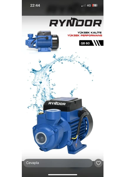 Ryndor Qb 60 0.50 Hp 0.37 Kw 220v Su Pompası Santrifüj Pompa 1'' Parmak
