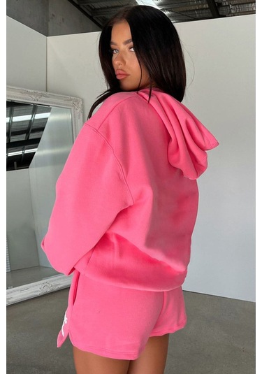 Thatsofetch Sweatshirt - Pembe Baskılı Oversize Kapüşonlu Pembe