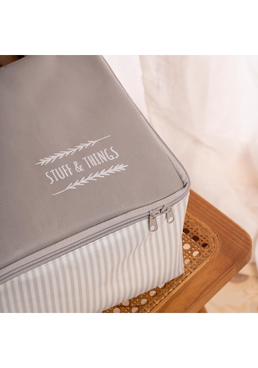 Ocean Home Textile Küçük Boy Gri Çizgili Stuff & Things Hurç 30 x 22 x 18 cm