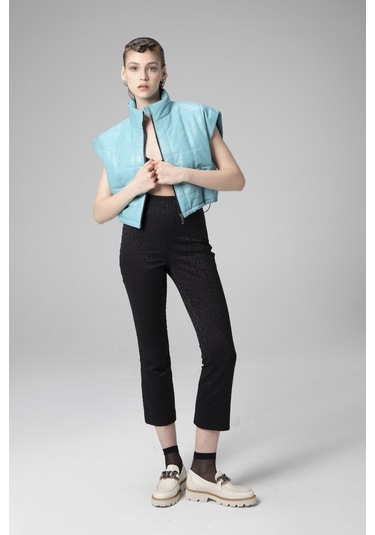 Turkuaz Dericlub Wm054 Gerçek Deri Kadın Şişme Yelek Turkuaz