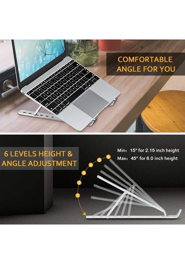 Monyee Alüminyum Notebook Standi Siyah - 6 Seviye Yükseklik Ayarı, Isı Dağıtımı, Taşınabilir Bilgisayar Müstakil Tutucu