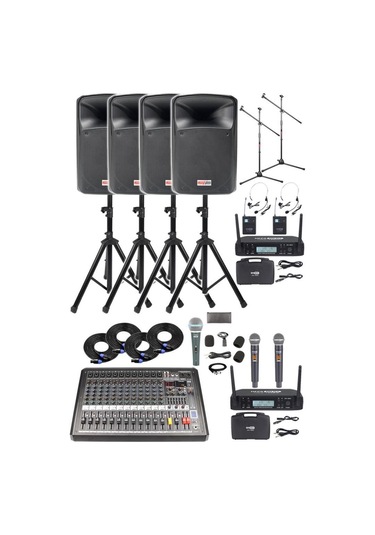 Midex Extreme Paket-4 Mixer Hoparlör Mikrofon Full Ses Sistemi Seti