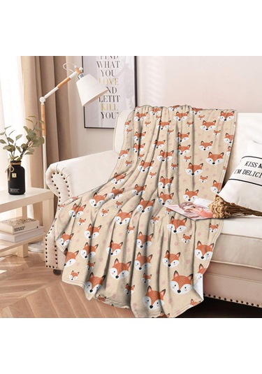 Tilki Desenli 60 İnç Yuvarlak Flanel Battaniye, Yumuşak, Hafif, Ev Seyahat-a14 Fox Heart Gray