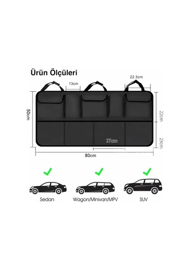 Araç Bagaj Düzenleme Organizer Araç Içi Oto Bagaj Eşya Düzenleme Çantası 8 Cepli 80x50