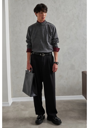 Erkek Yarım Balıkçı Oversize Basıc Triko Kazak Antrasit