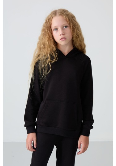 Tommy Life Siyah Pamuklu İçi Tüylü Yumuşak Dokulu Standart Fit Nakışlı Kız Çocuk Eşofman Takım - 75162 Siyah