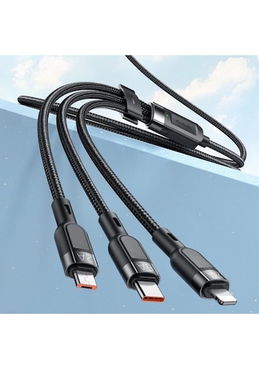 Mcdodo 3In1 65W Lightning/Type C/Micro Usb Şarj Kablosu 1.2 Metre
