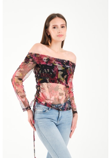 Düşük Omuz Büzgülü Bluz Pembe