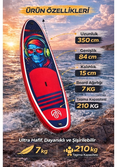 Paddle Board Sup Bodi Power Head Şişme Stand 350x84x15cm Full Set