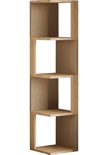 Herry Köşe Kitaplık Dekoratif Raf Ünitesi, Modern Kütüphane Sıcak Meşe/safir Meşe