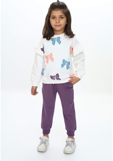Toontoy Kız Çocuk Baskılı Eşofman Takım Mor
