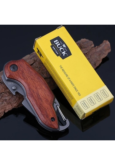 Buck Serisi İsme Özel X48 Ahşap Kabzeli Cep Çakısı Siyah