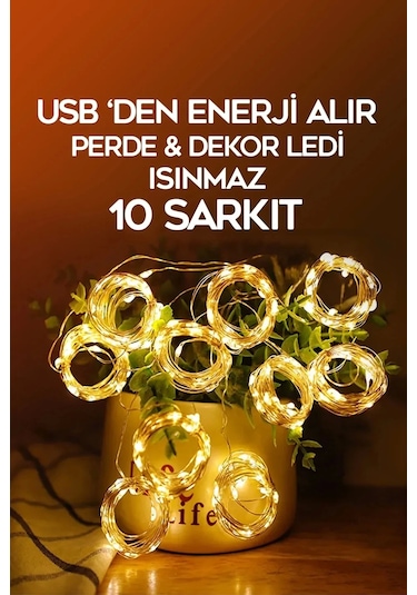Vtn-67 10 Saçaklı 300 Ledli Sarı Led Kumandalı 8 Modlu Perde Led
